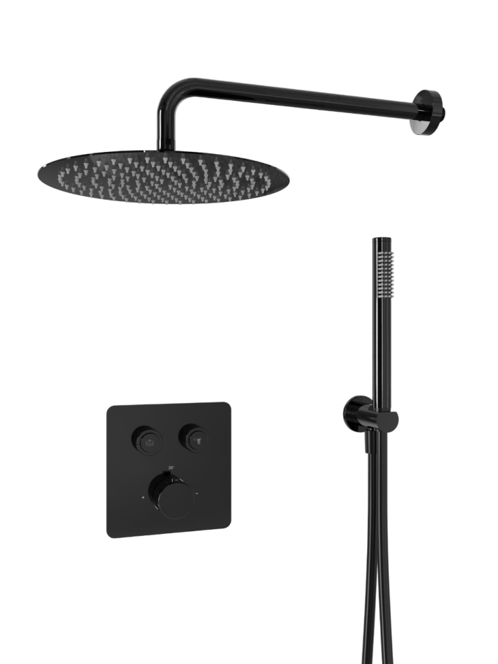Душевая система скрытого монтажа для душа MILLEAU Tissage TERMO 2SBIT/801-GB на 2 потока (комплект с монтажным блоком), Черный глянец