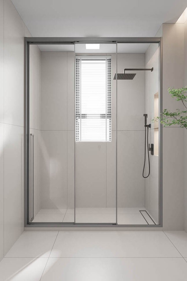 Душевая дверь раздвижная Premium Prato 300 GR-R, 1600х2000, графит брашированный, стекло прозрачное