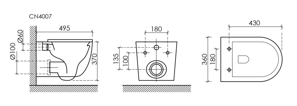 Подвесной унитаз UP безободковый, смыв торнадо CN4007MB