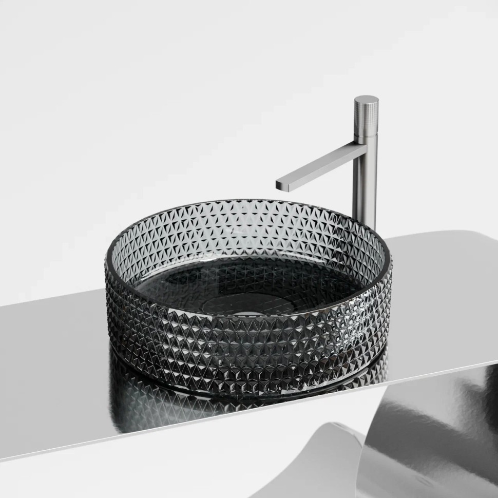 Умывальник чаша накладная круглая (цвет черный) Cristal 360x360x112мм