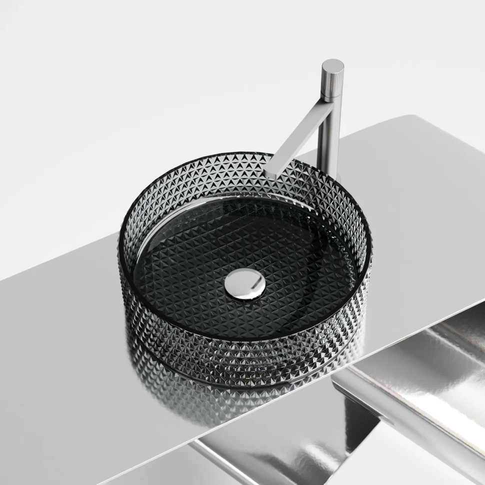 Умывальник чаша накладная круглая (цвет черный) Cristal 360x360x112мм