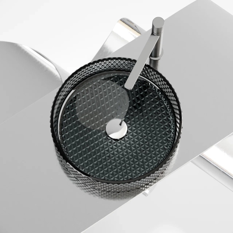 Умывальник чаша накладная круглая (цвет черный) Cristal 360x360x112мм