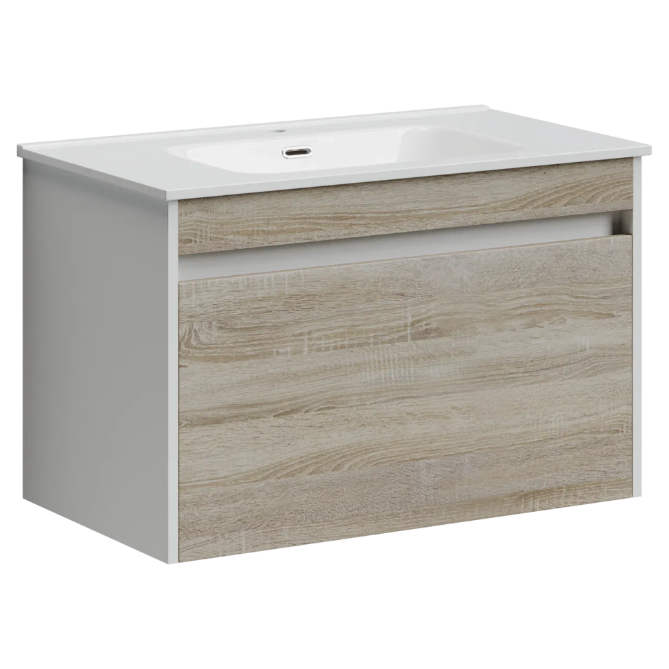 Тумба подвесная SANCOS Smart 790х450х500, c двумя ящиками оснащенными доводчиками, дуб бардолино/белый , арт. SM80E