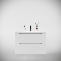 Тумба подвесная STYLE LINE "Марелла 80" (2 ящ.) Люкс антискрейтч белый матовый, PLUS с раковиной Марелла Люкс 800х400
