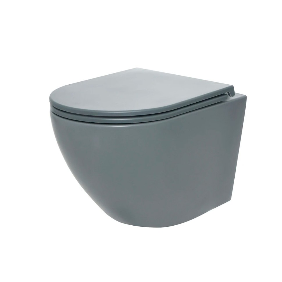 AQM2002MGR Унитаз подвесной с сиденьем SoftClose, технология смыва Rimless, скрыт.крепеж. Цвет серый