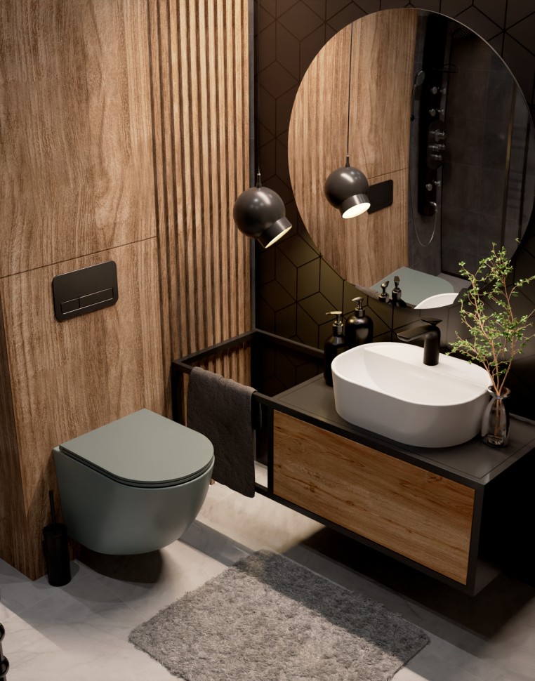 AQM2002MGR Унитаз подвесной с сиденьем SoftClose, технология смыва Rimless, скрыт.крепеж. Цвет серый