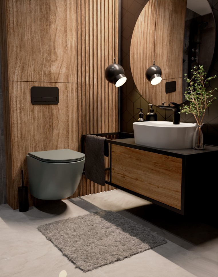 AQM2002MGR Унитаз подвесной с сиденьем SoftClose, технология смыва Rimless, скрыт.крепеж. Цвет серый