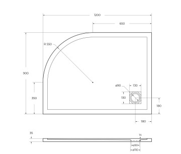 Душевой поддон из искусственного мрамора в комплекте с сифоном BelBagno UNO TRAY-MR-UNO-RH-120/90-550-35-W-L-CR
