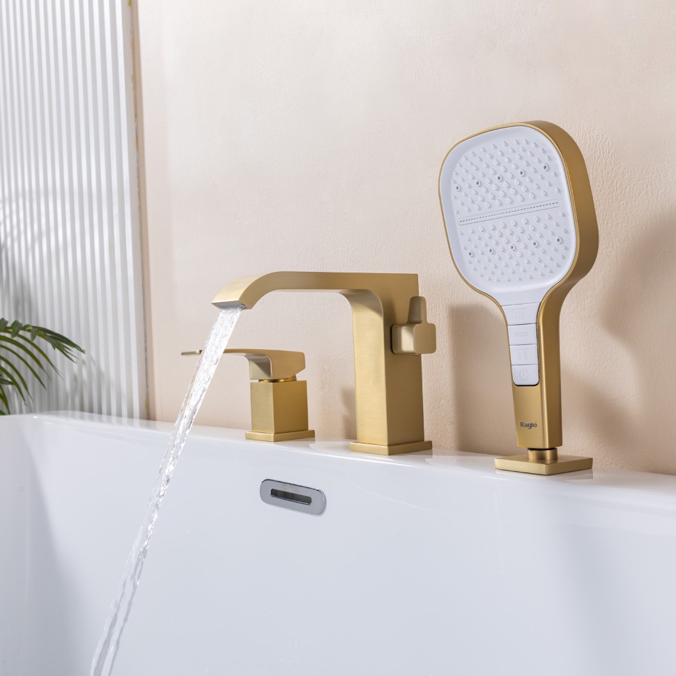 Смеситель Raglo для ванны на борт ванны, золотой сатин