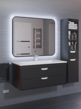 Зеркало для ванной с холодной подсветкой Uperwood Modul 80х80 см, прямоугольное, черное, сенсор/антизапотевание