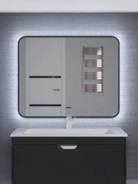 Зеркало для ванной с холодной подсветкой Uperwood Modul 80х80 см, прямоугольное, черное, сенсор/антизапотевание