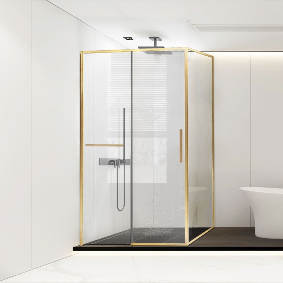 Душевой уголок Slim Soft VSR-1SS8011CLG, 1100*800, брашированное золото, стекло прозрачное