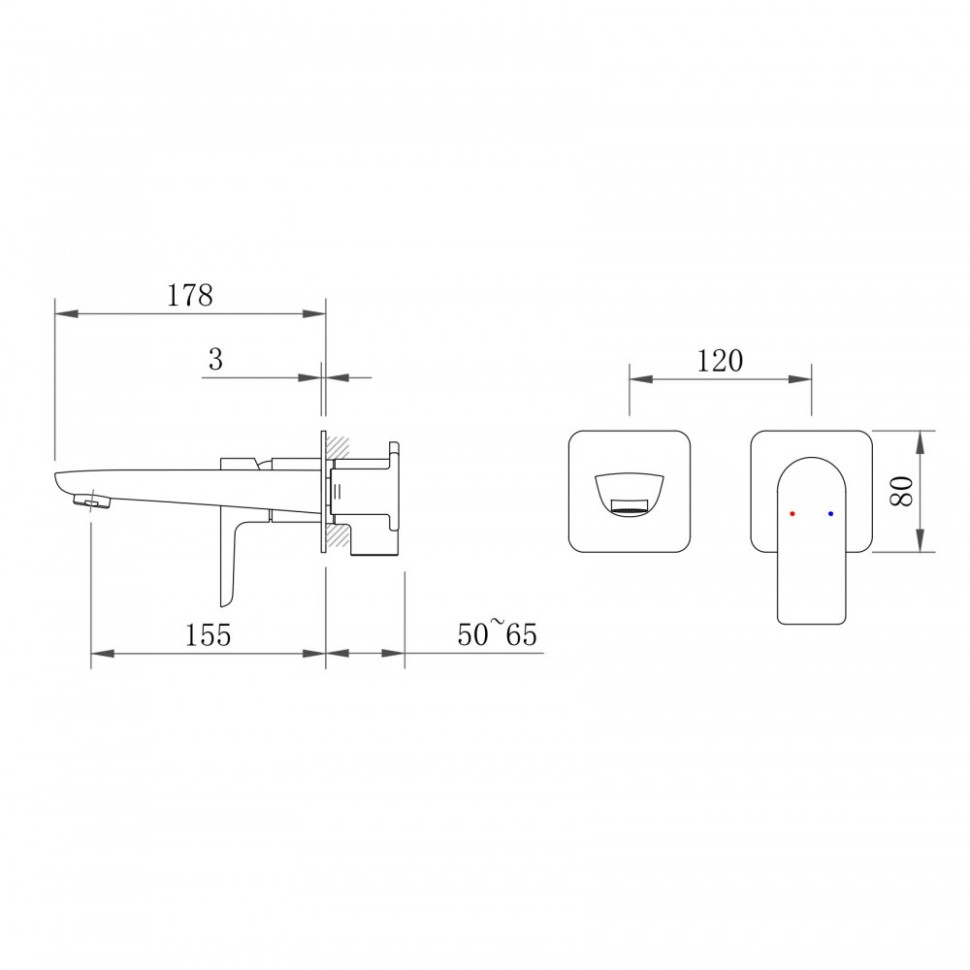 Смеситель для раковины VENTAS S скрытого монтажа, раздельный, оружейная сталь