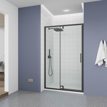 Душевая дверь Veconi Ottimo P20 B, 1100x1900, черный матовый, стекло прозрачное