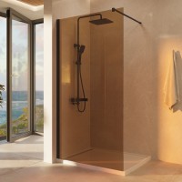 Душевая перегородка Волк-Ин (Walk-In) VSW-1H100GSB, 1000*2000, черный матовый, стекло янтарь