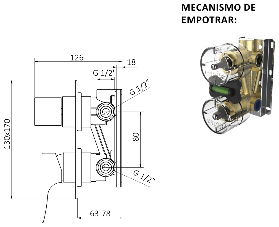 Смеситель для душа GRB KALA 60345288 встраиваемый двухрежимный, брашированное золото