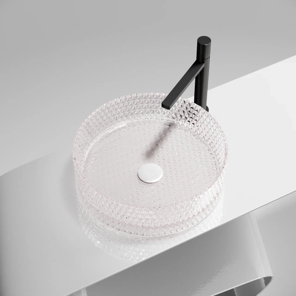 Умывальник чаша накладная круглая (цвет розовый) Cristal 360x360x112мм