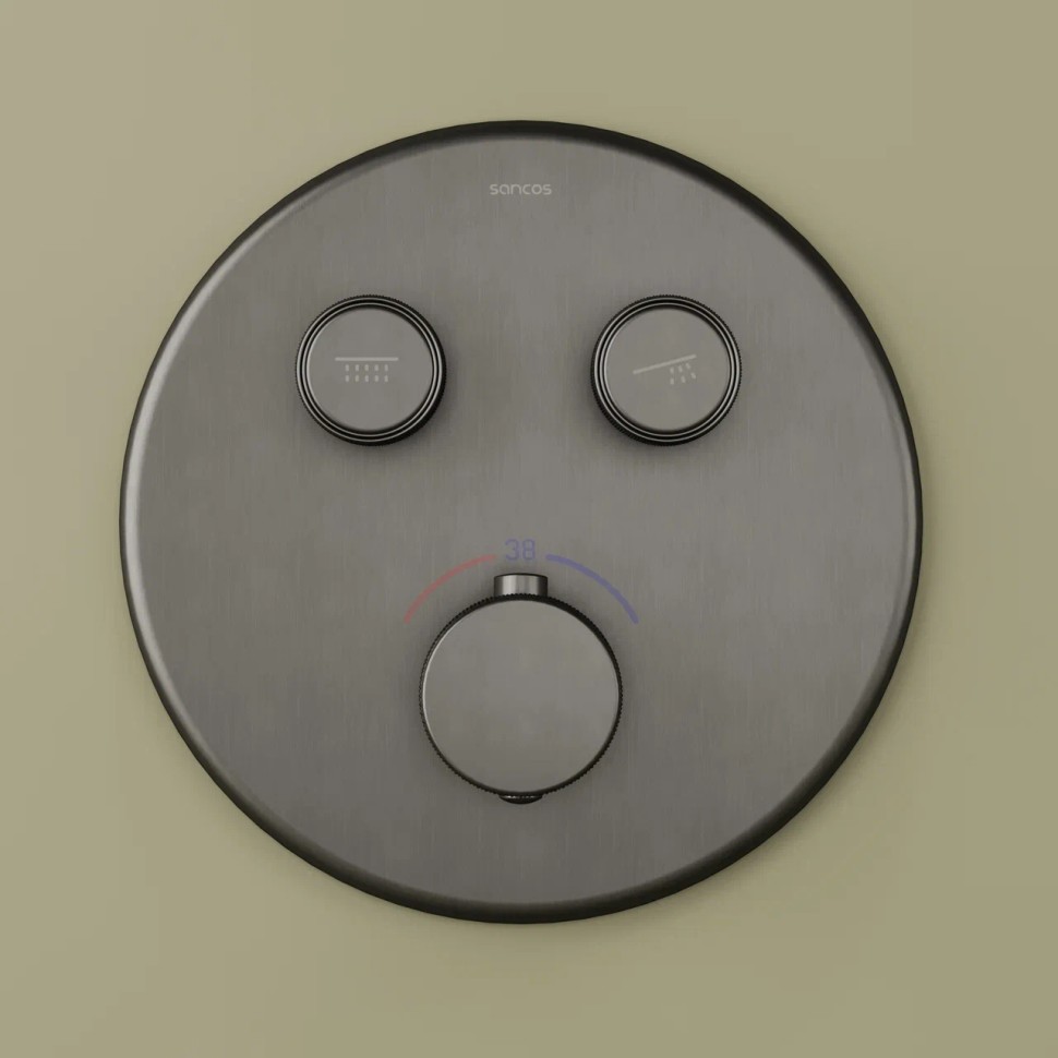 Душевой комплект SANCOS Space встраиваемый c термостатическим смесителем, цвет вороненая сталь , арт. SC3006GMG