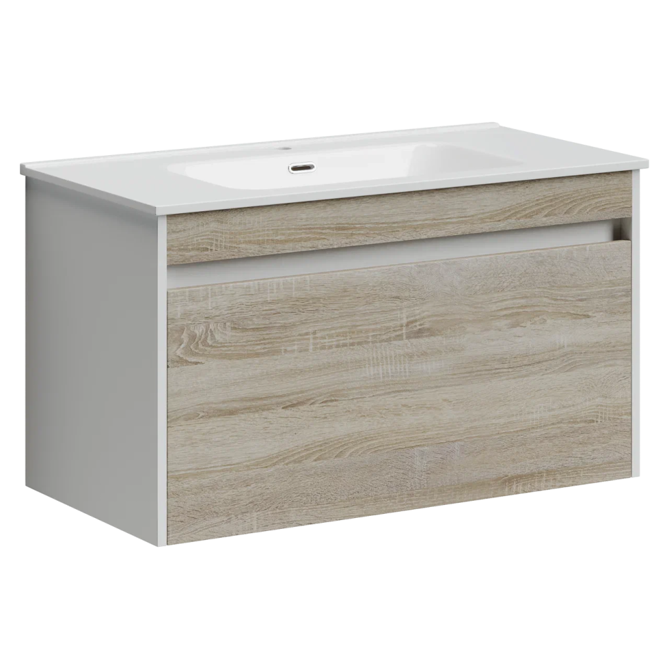 Тумба подвесная SANCOS Smart 890х450х500, c двумя ящиками оснащенными доводчиками, дуб бардолино/белый , арт. SM90E