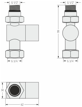 Вентиль прямой под шестигранник (G 1/2" НР х G 3/4" НГ)