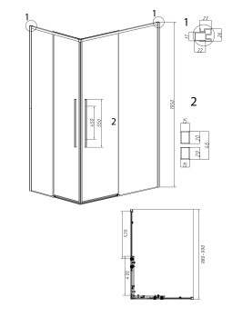 1/2 душевого ограждения Grossman Galaxy 1/2.K33.01.10L.21.02 (100*195) раздвижная(левая),черный матовый, стекло шиншилла,1 место