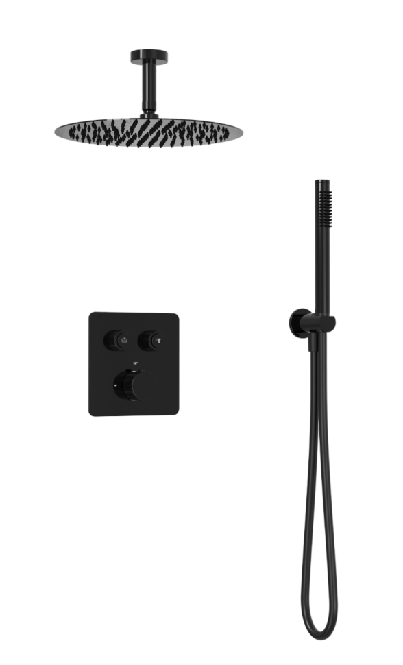 Душевая система скрытого монтажа для душа MILLEAU Tissage TERMO 2SBIT/802-GB на 2 потока (комплект с монтажным блоком), Черный глянец