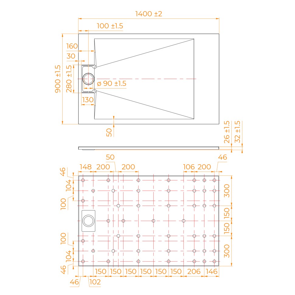 Душевой поддон прямоугольный RGW TUS-W Белый (900x1400)