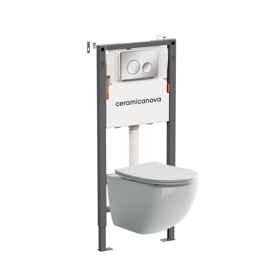 Комплект Подвесной унитаз FORMA Rimless + Система инсталляции Balance кнопка Circle, хром глянцевый