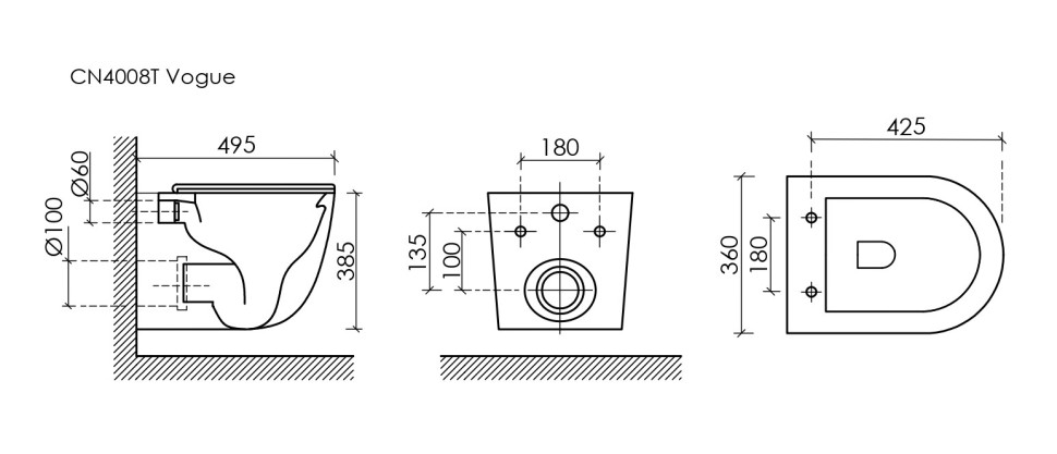 Подвесной унитаз Vogue безободковый, смыв торнадо CN4008TMB