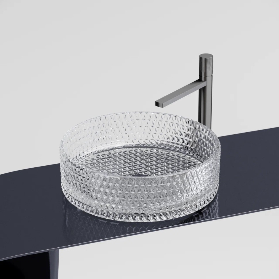 Умывальник чаша накладная круглая (прозрачная) Cristal 360x360x112мм