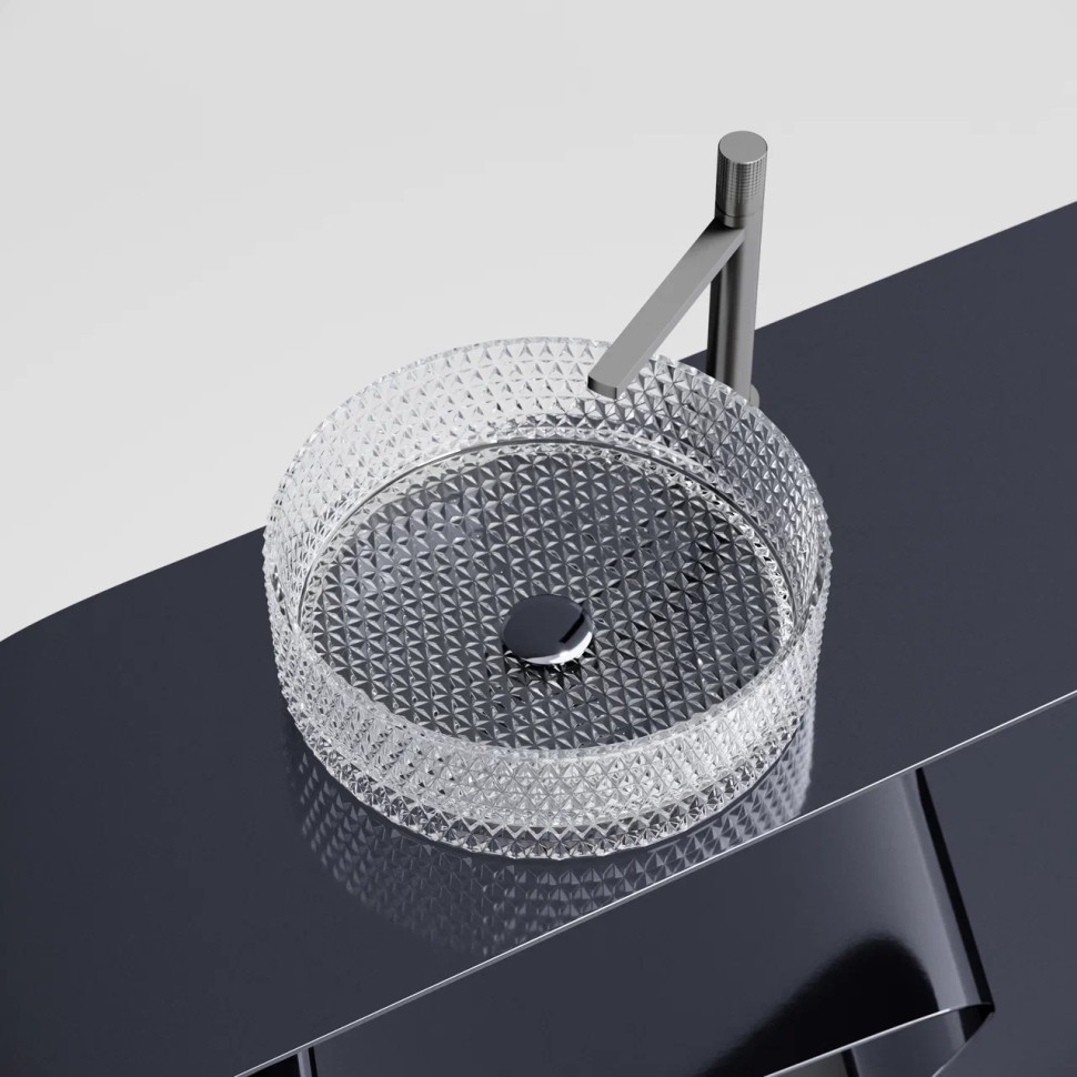 Умывальник чаша накладная круглая (прозрачная) Cristal 360x360x112мм