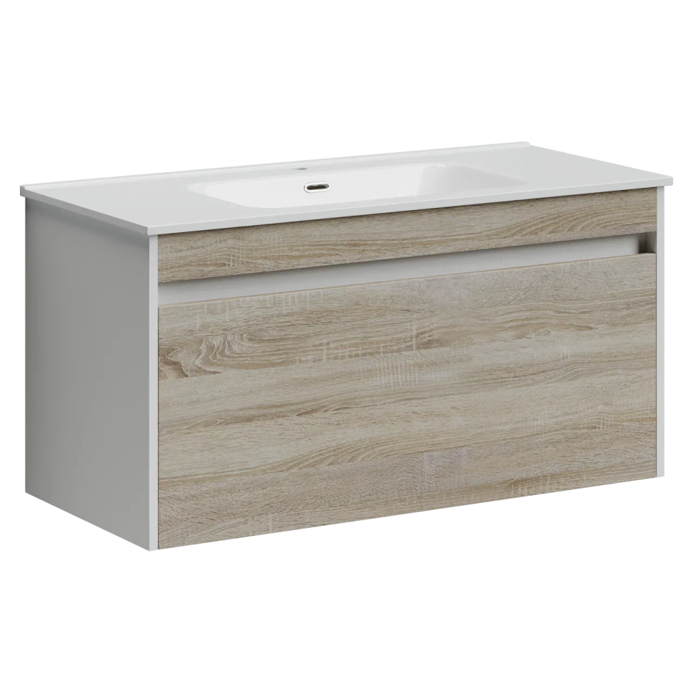 Тумба подвесная SANCOS Smart 990х450х500, c двумя ящиками оснащенными доводчиками, дуб бардолино/белый , арт. SM100E